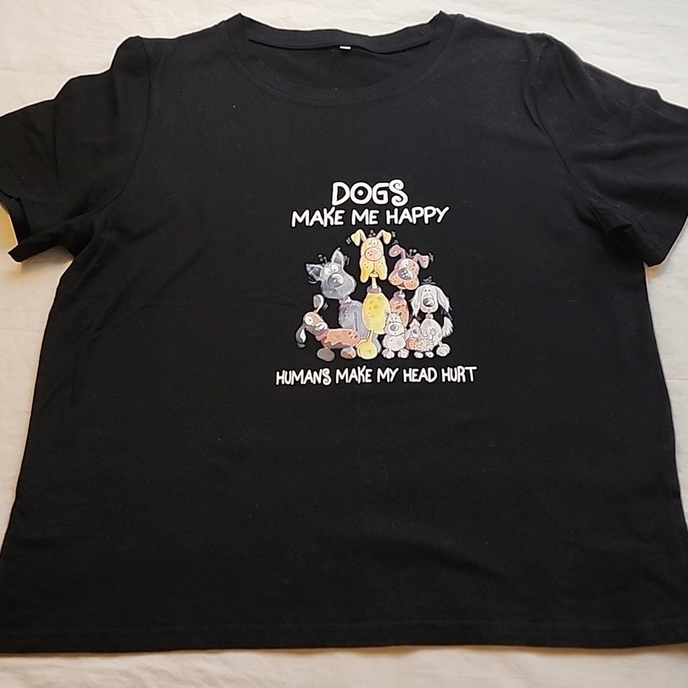 Dogs Make Me Happy Black T-Shirt Size Large - Picture 2 of 4